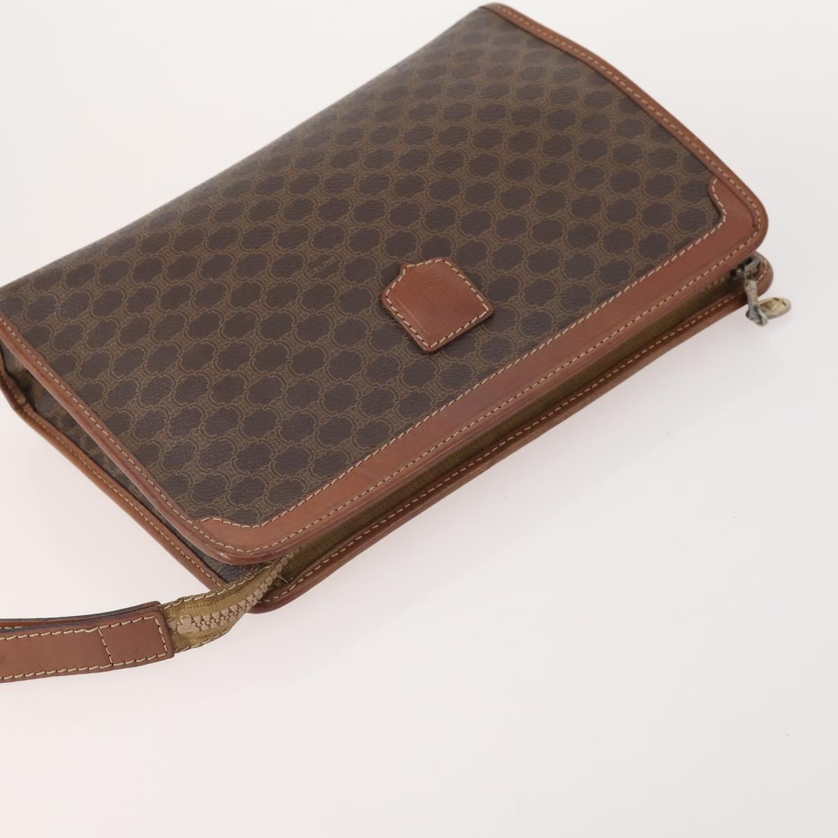 CELINE Macadam Canvas Clutch Bag PVC Leather 3 Set Brown Auth 174585