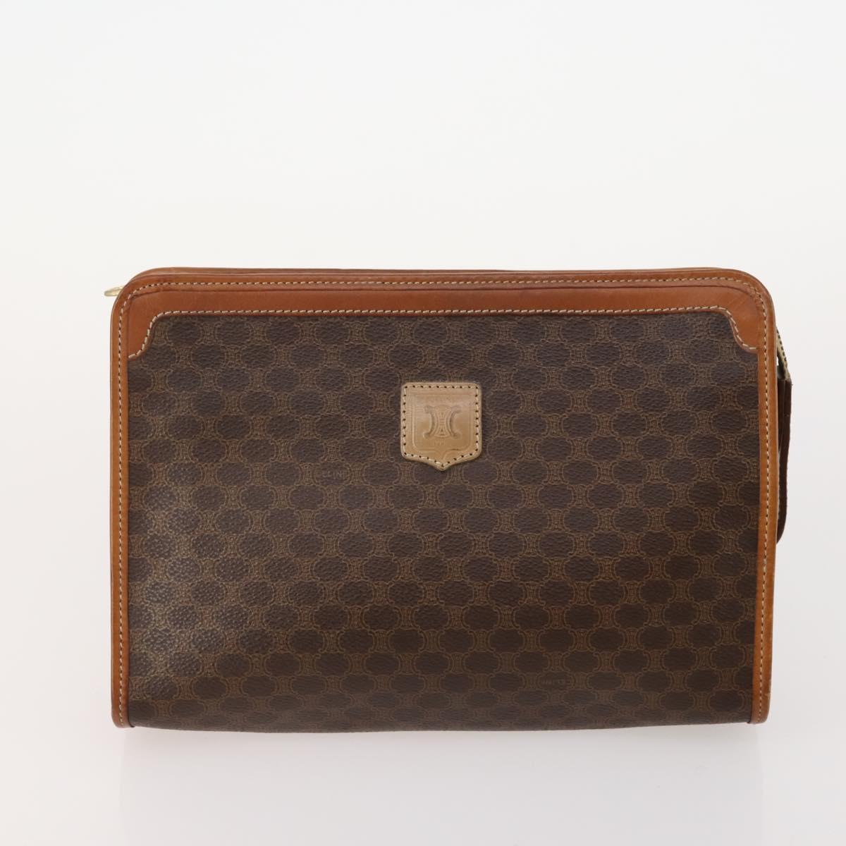 CELINE Macadam Canvas Clutch Bag PVC Leather 3 Set Brown Auth 174585