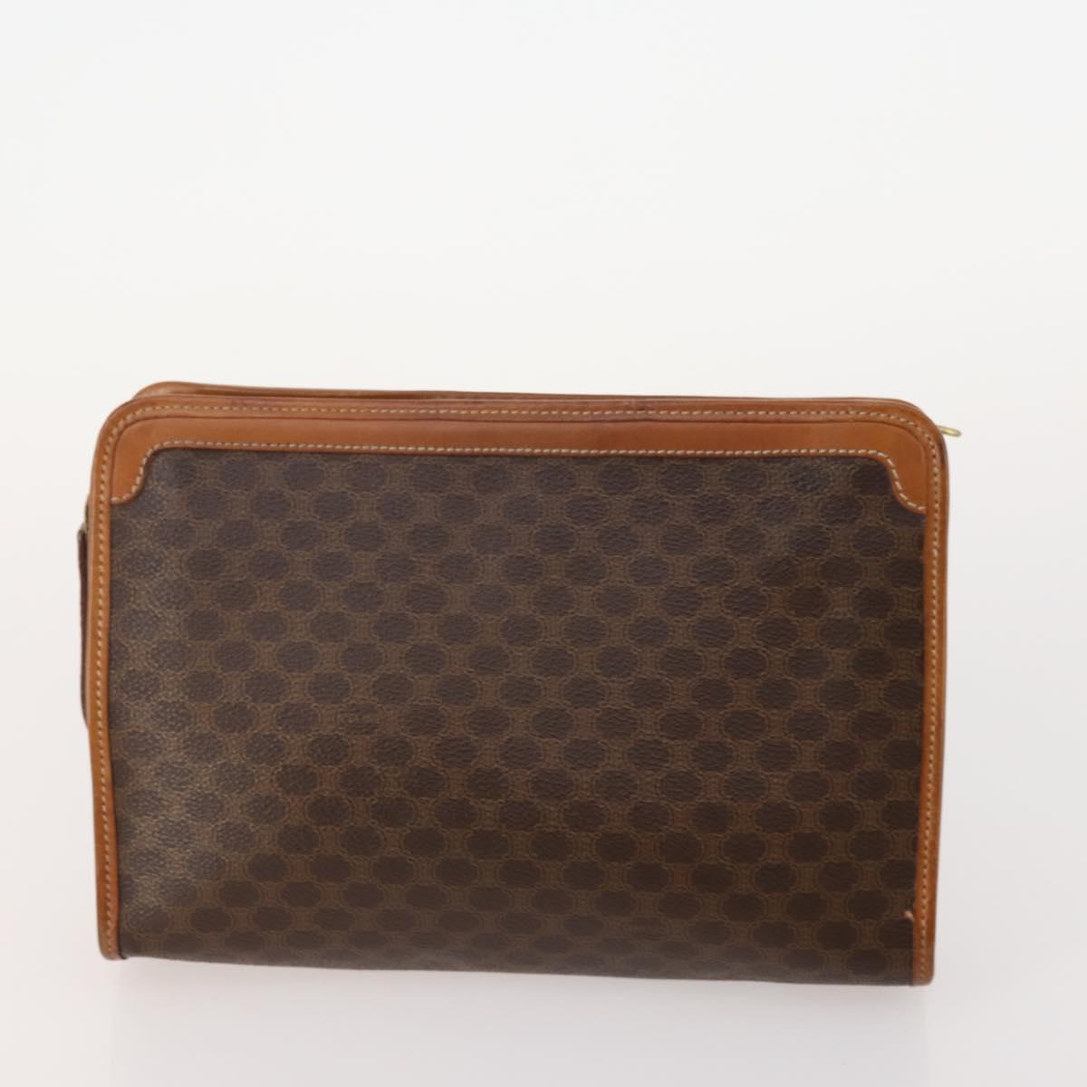 CELINE Macadam Canvas Clutch Bag PVC Leather 3 Set Brown Auth 174585