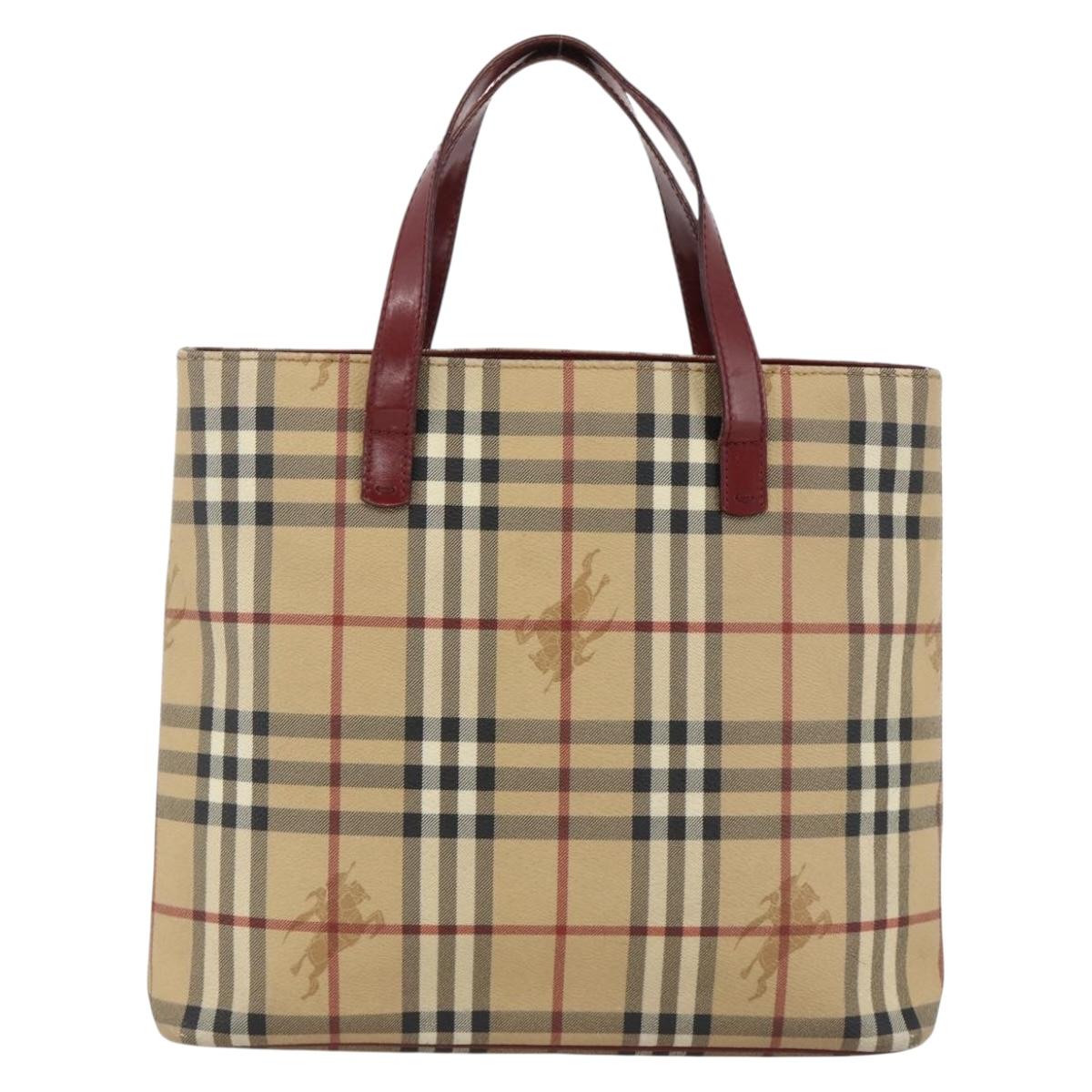 BURBERRY Nova Check Hand Bag PVC Beige Silver Auth 174589