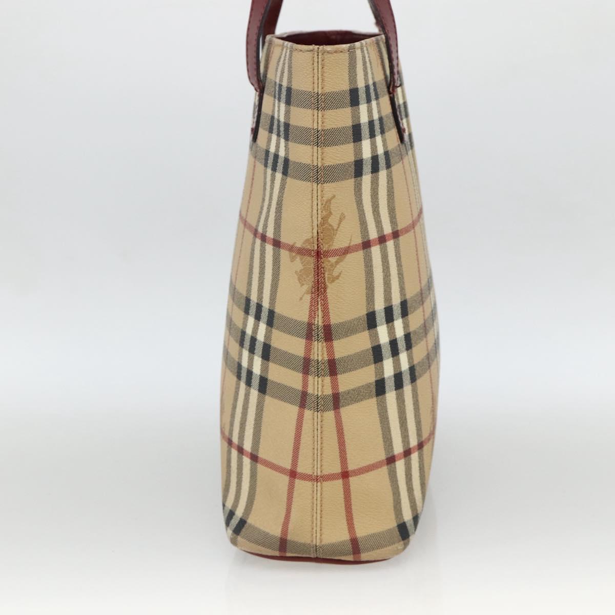 BURBERRY Nova Check Hand Bag PVC Beige Silver Auth 174589