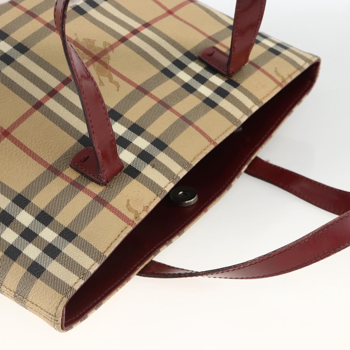 BURBERRY Nova Check Hand Bag PVC Beige Silver Auth 174589