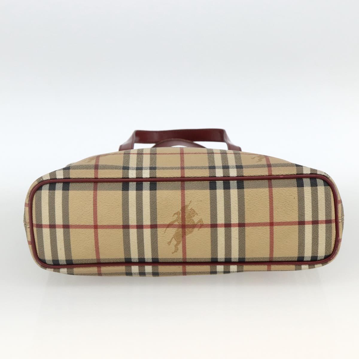 BURBERRY Nova Check Hand Bag PVC Beige Silver Auth 174589
