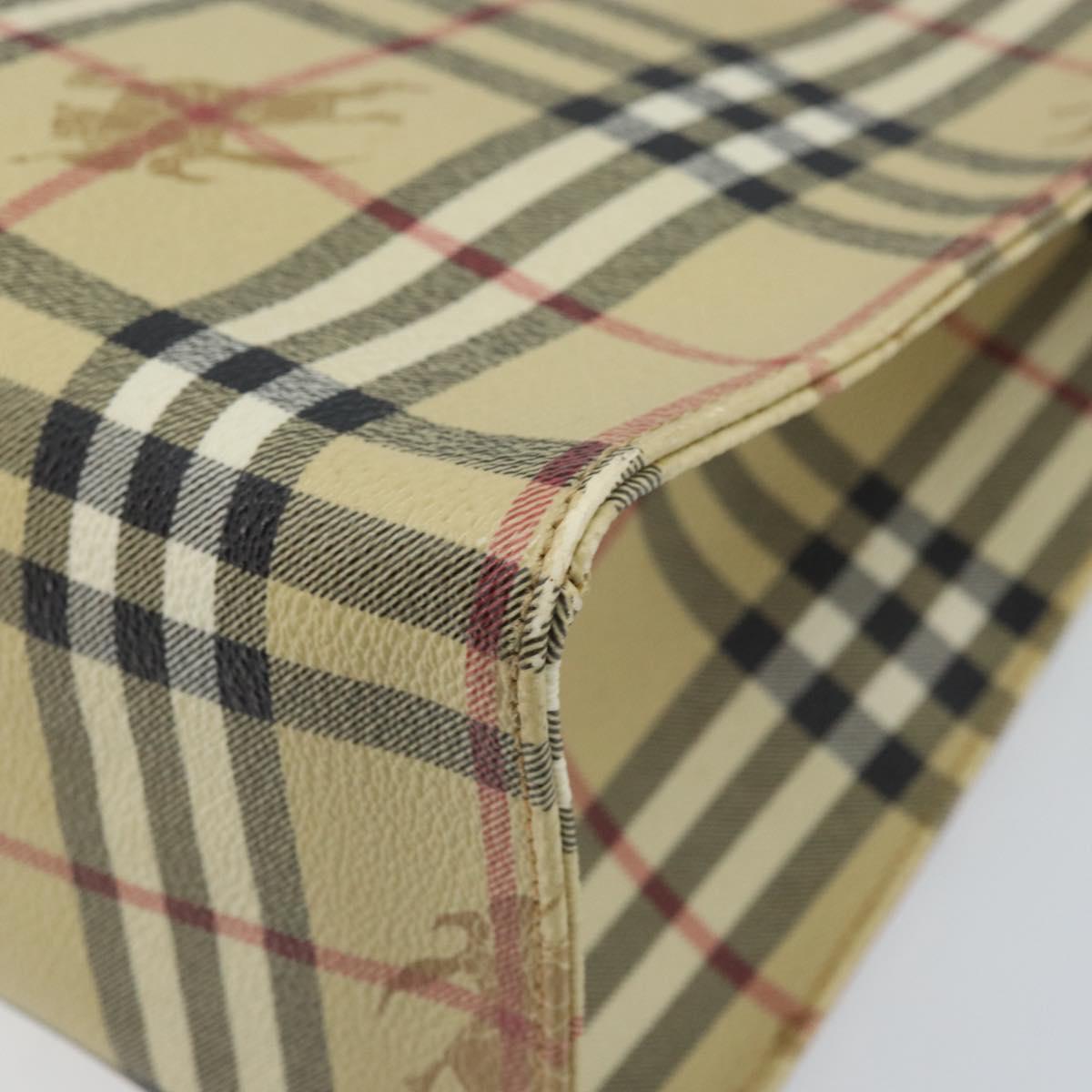 BURBERRY Nova Check Hand Bag PVC Beige Gold Auth 174590