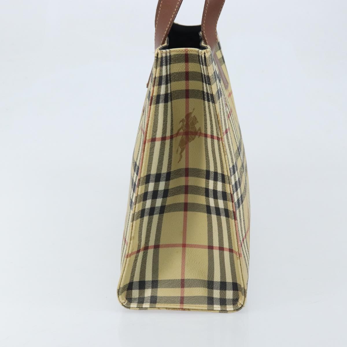 BURBERRY Nova Check Hand Bag PVC Beige Gold Auth 174590
