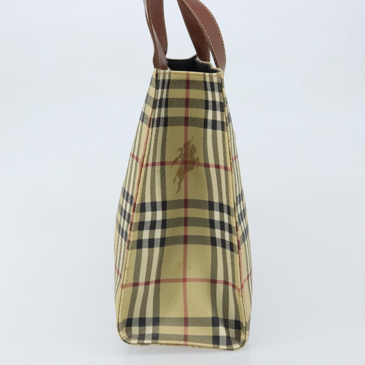 BURBERRY Nova Check Hand Bag PVC Beige Gold Auth 174590