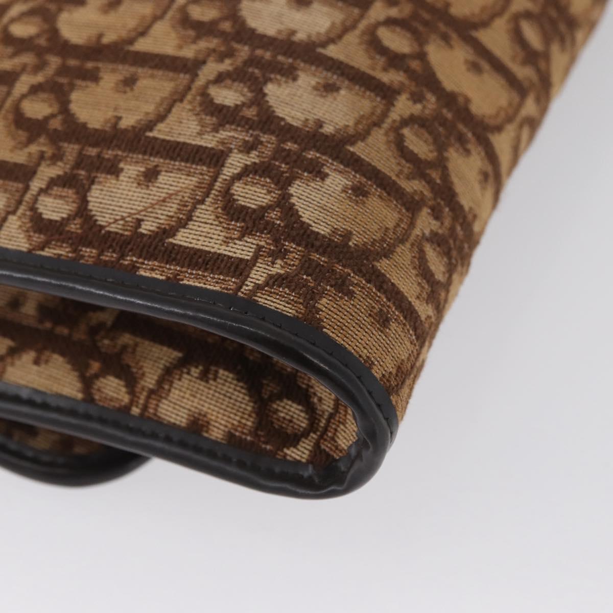 Christian Dior Trotter Canvas Clutch Bag Brown Gold Auth 174592