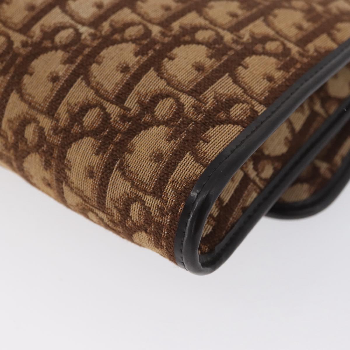 Christian Dior Trotter Canvas Clutch Bag Brown Gold Auth 174592