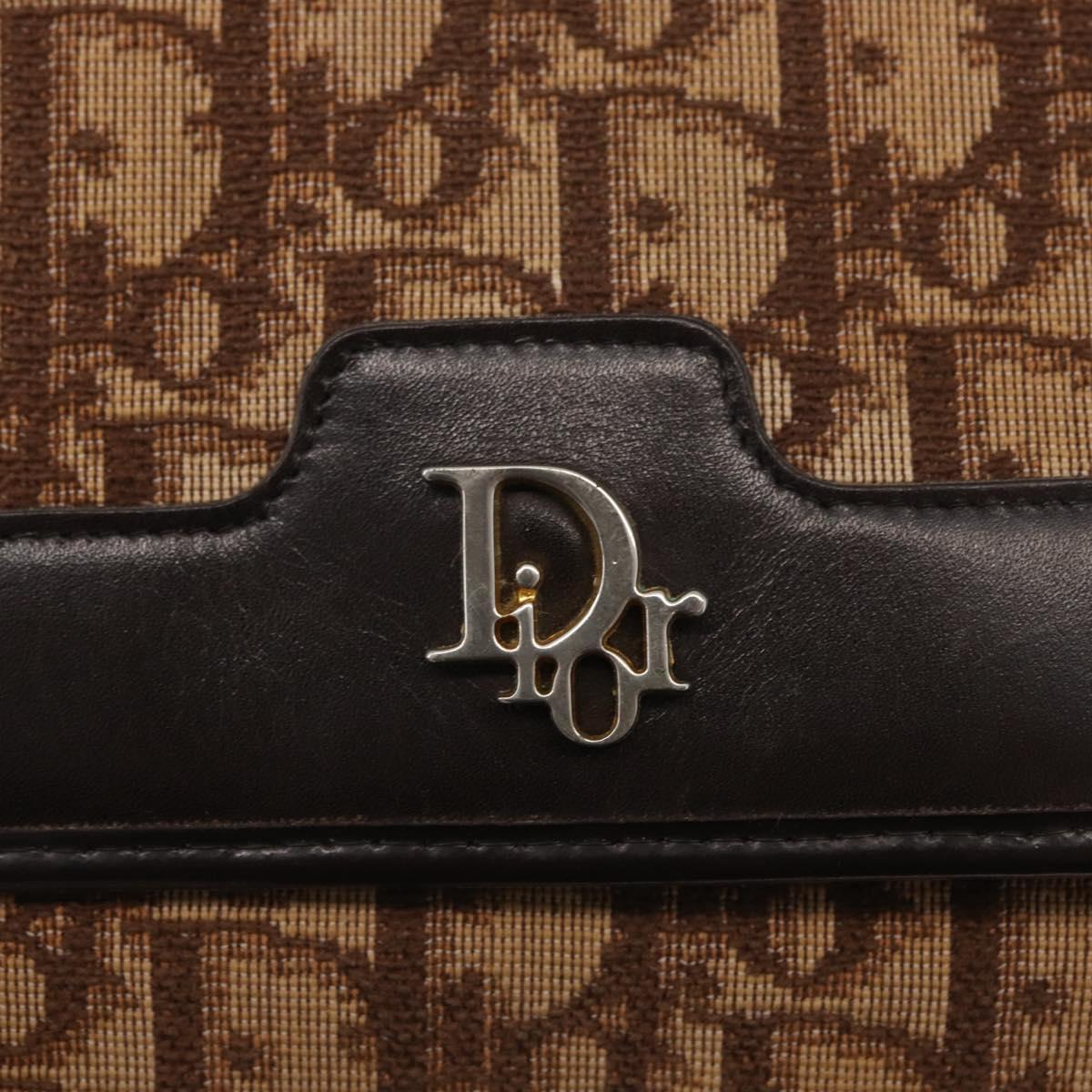 Christian Dior Trotter Canvas Clutch Bag Brown Gold Auth 174592