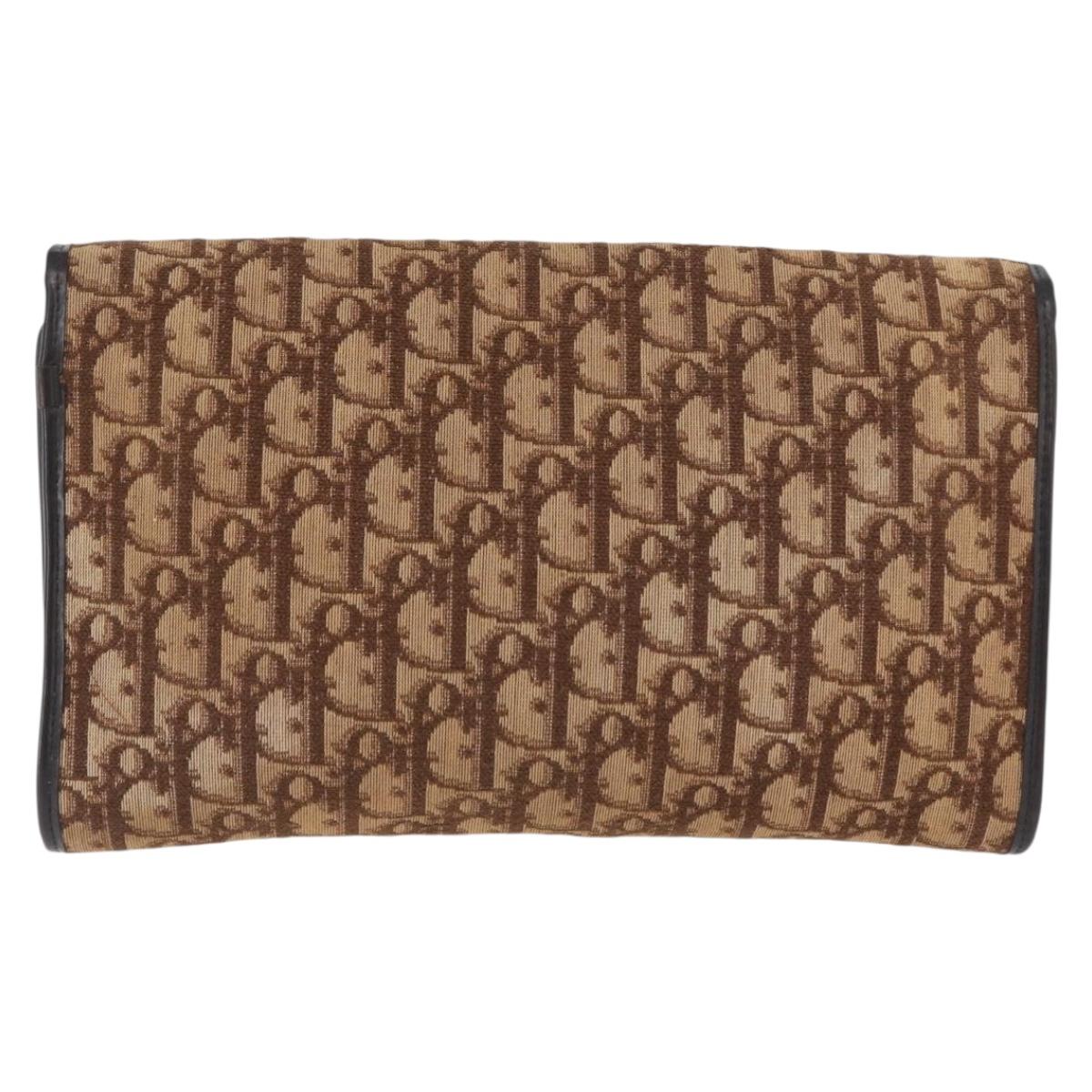 Christian Dior Trotter Canvas Clutch Bag Brown Gold Auth 174592