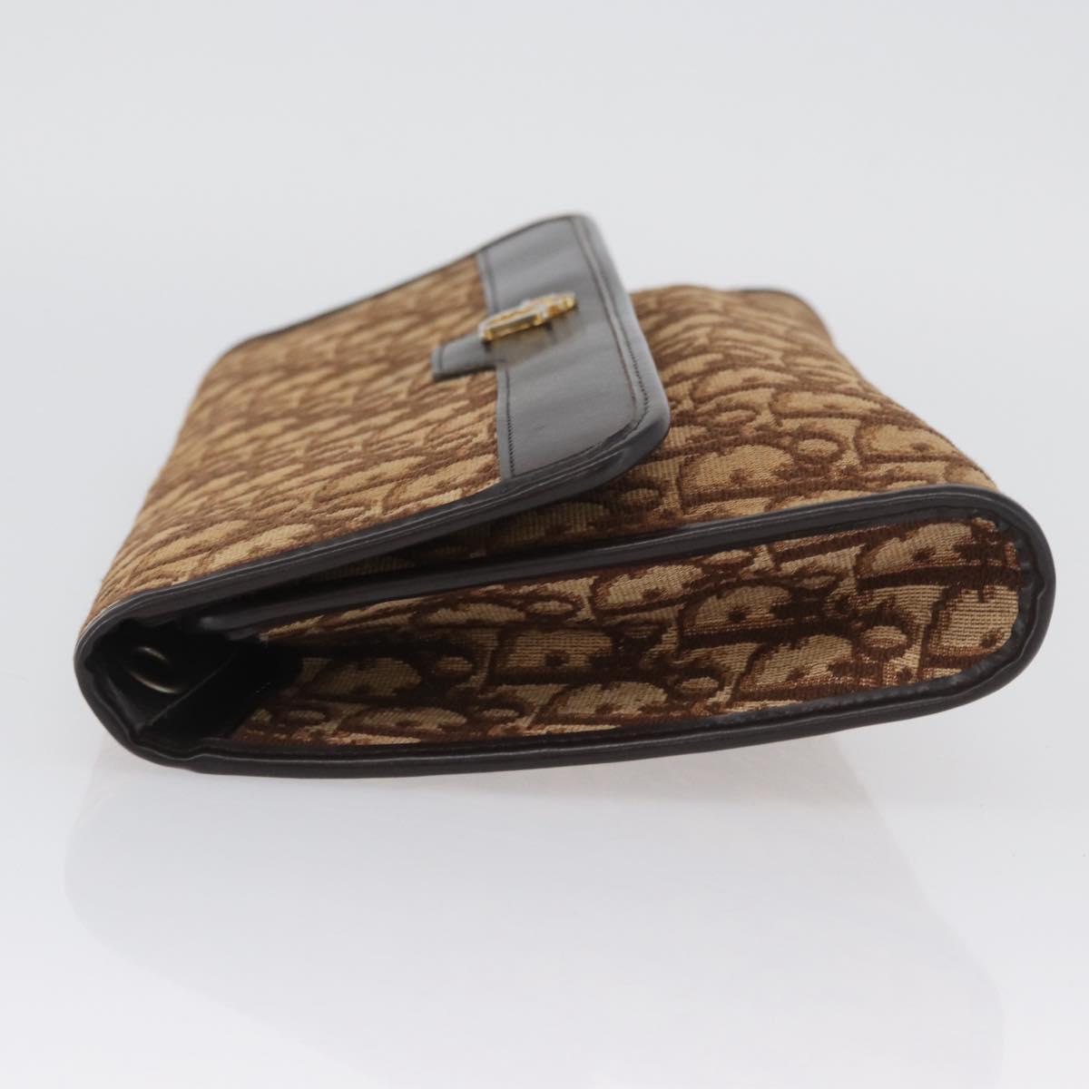 Christian Dior Trotter Canvas Clutch Bag Brown Gold Auth 174592