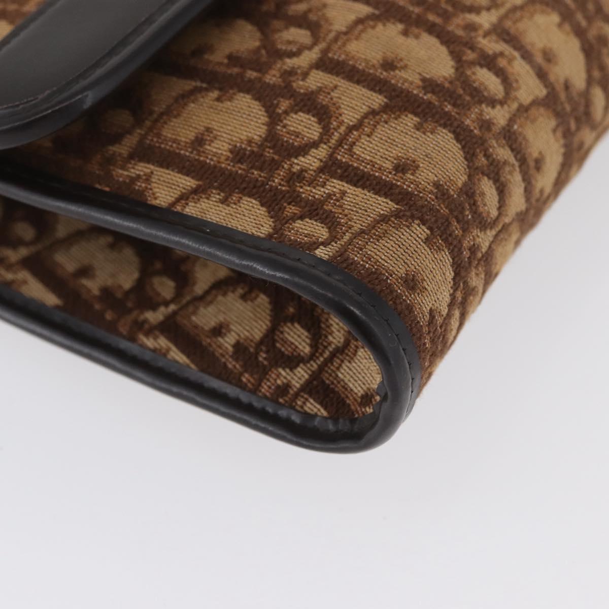 Christian Dior Trotter Canvas Clutch Bag Brown Gold Auth 174592