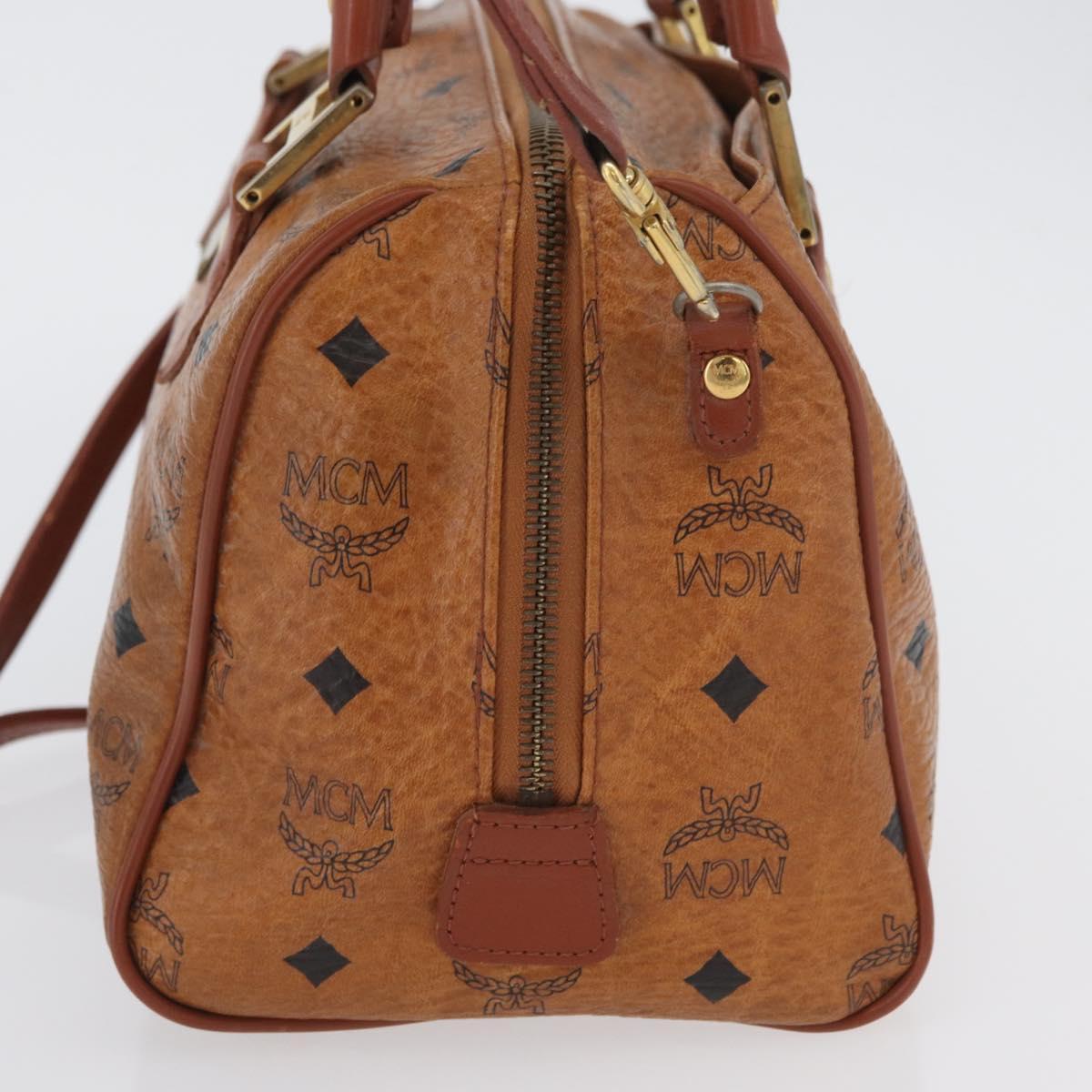 MCM Vicetos Logogram Hand Bag PVC Leather 2way Brown Gold Auth 174594
