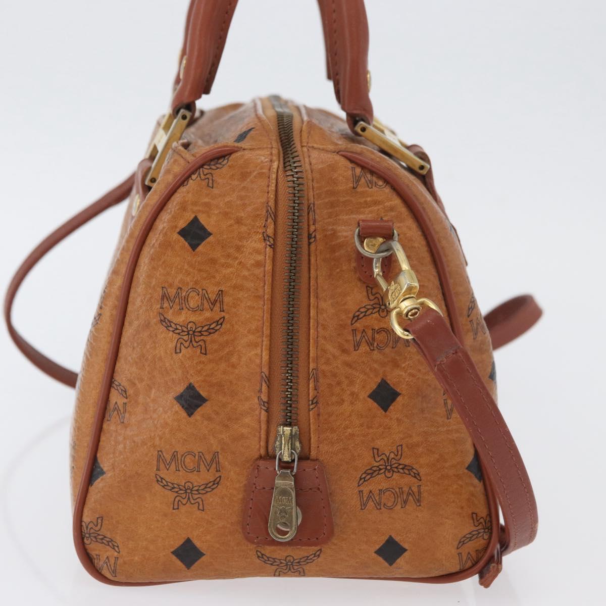 MCM Vicetos Logogram Hand Bag PVC Leather 2way Brown Gold Auth 174594