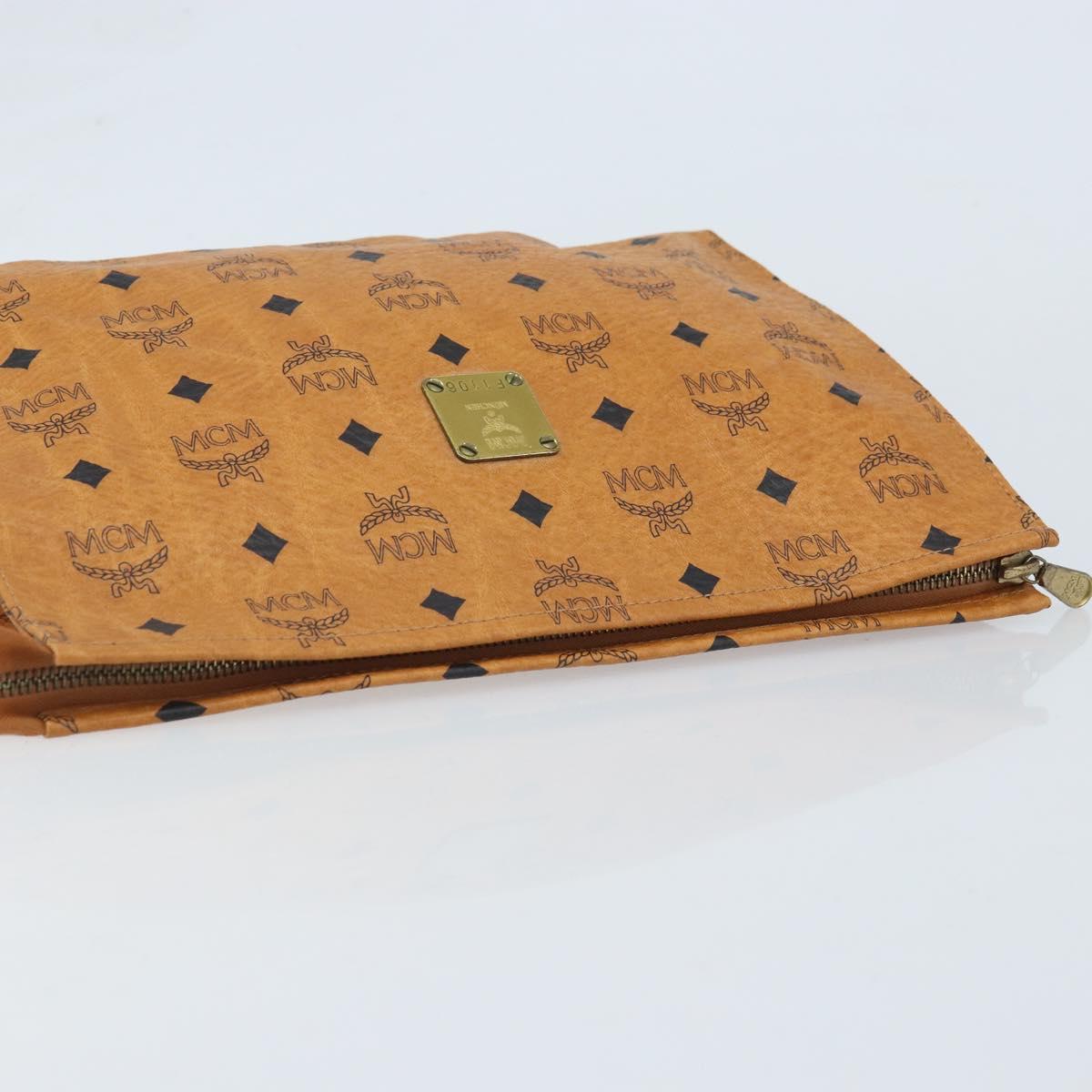 MCM Logogram Vicetos Clutch Bag PVC Leather Brown Gold Auth 174595