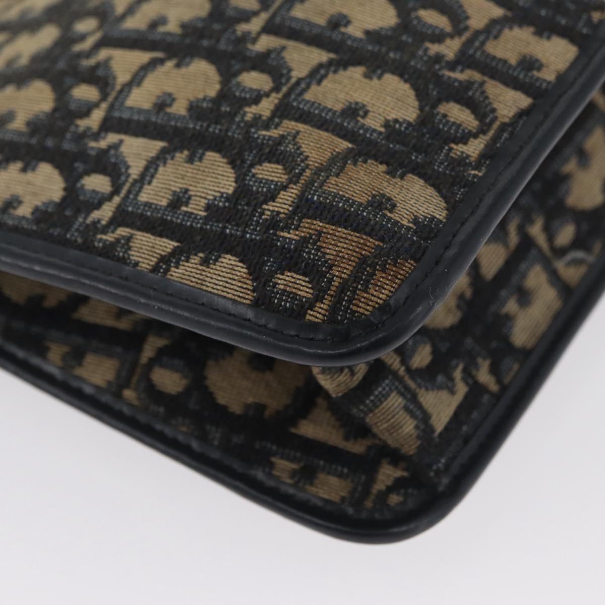 Christian Dior Trotter Canvas Clutch Bag Navy Gold Auth 174597
