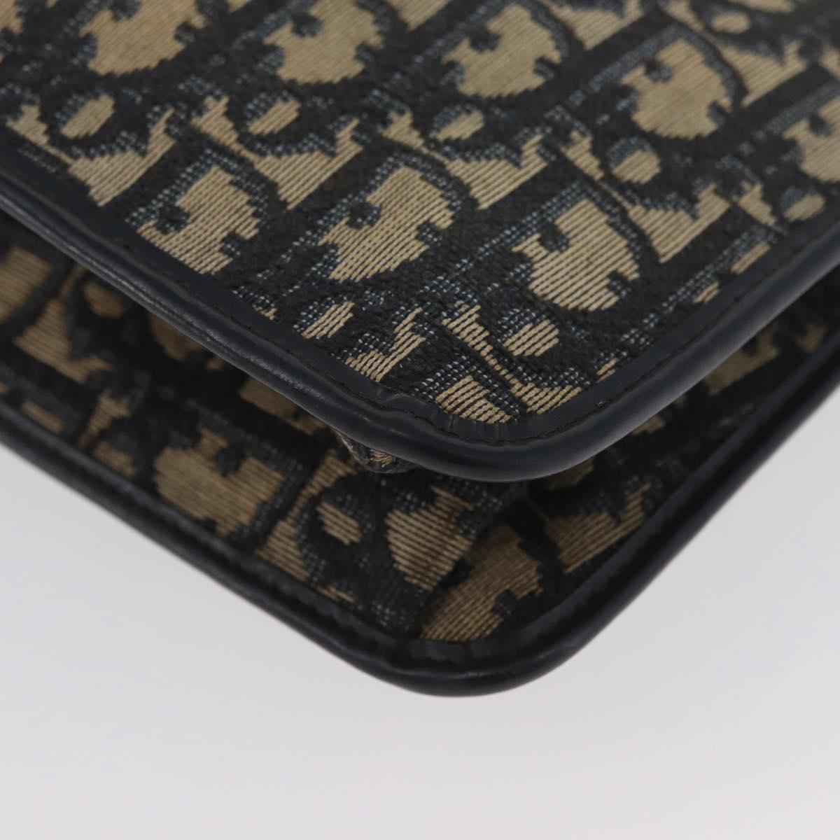 Christian Dior Trotter Canvas Clutch Bag Navy Gold Auth 174597