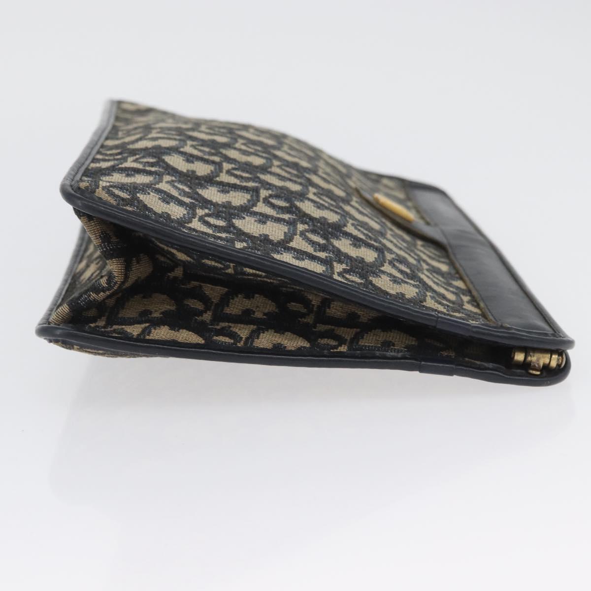 Christian Dior Trotter Canvas Clutch Bag Navy Gold Auth 174597