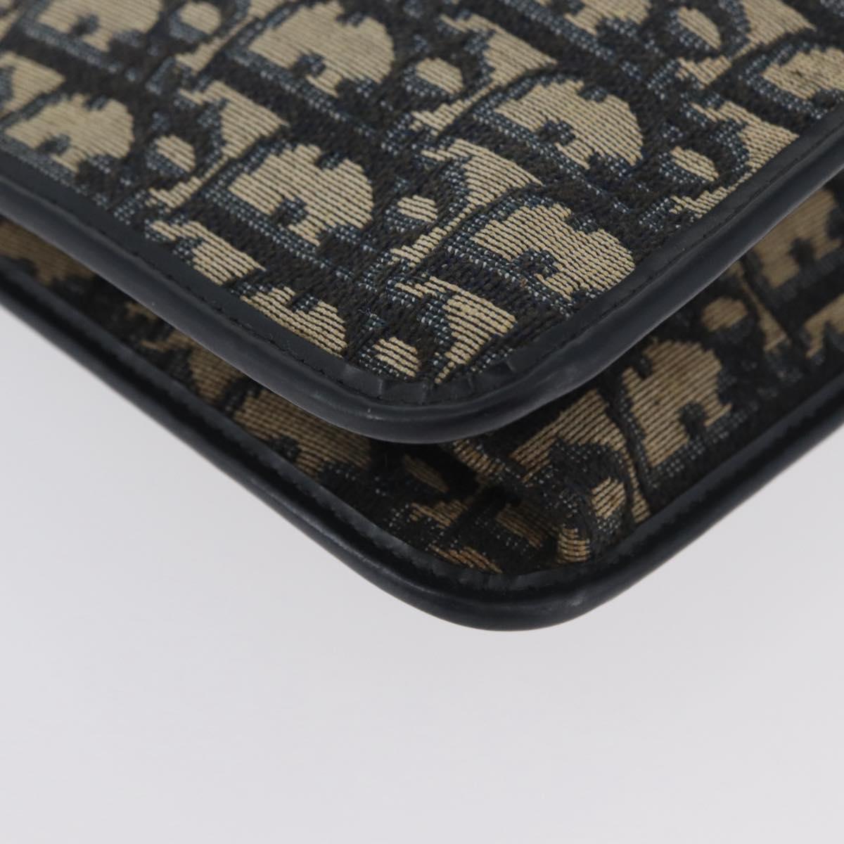 Christian Dior Trotter Canvas Clutch Bag Navy Gold Auth 174597