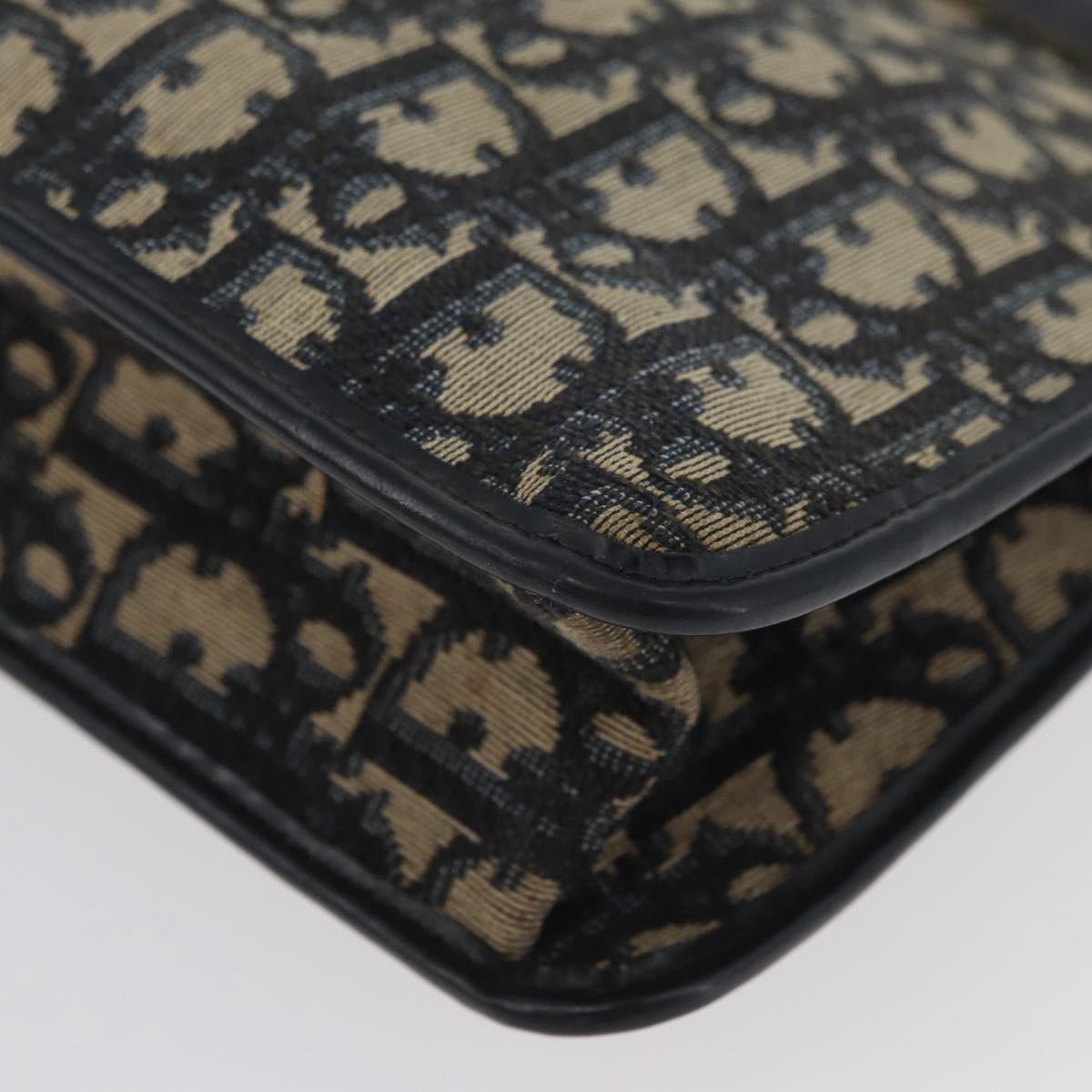 Christian Dior Trotter Canvas Clutch Bag Navy Gold Auth 174597