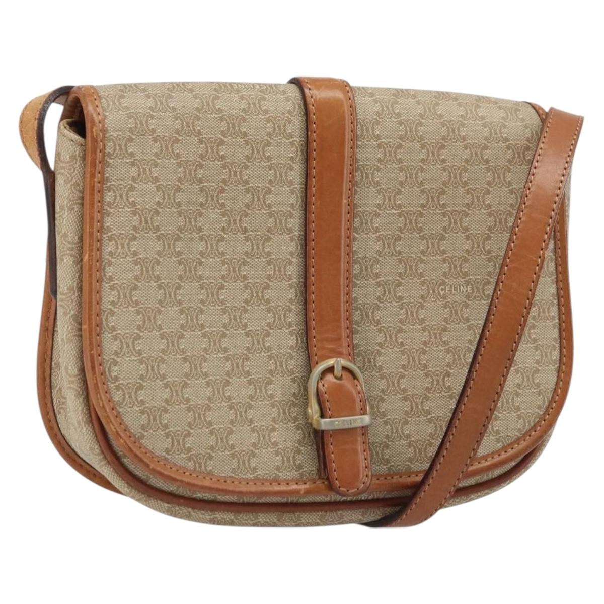 CELINE Macadam Canvas Shoulder Bag PVC Beige Gold Auth 174598