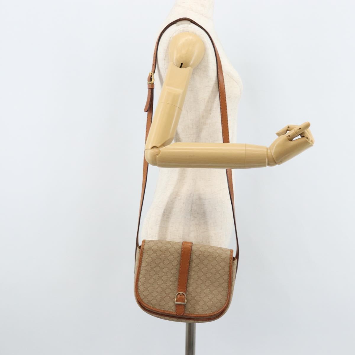 CELINE Macadam Canvas Shoulder Bag PVC Beige Gold Auth 174598
