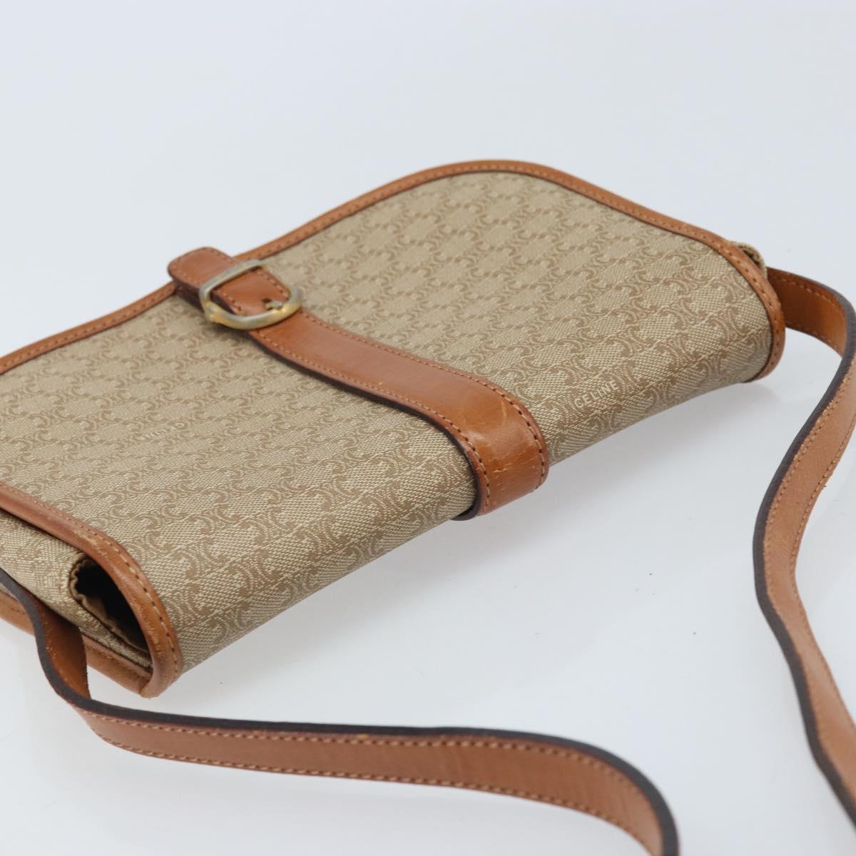 CELINE Macadam Canvas Shoulder Bag PVC Beige Gold Auth 174598