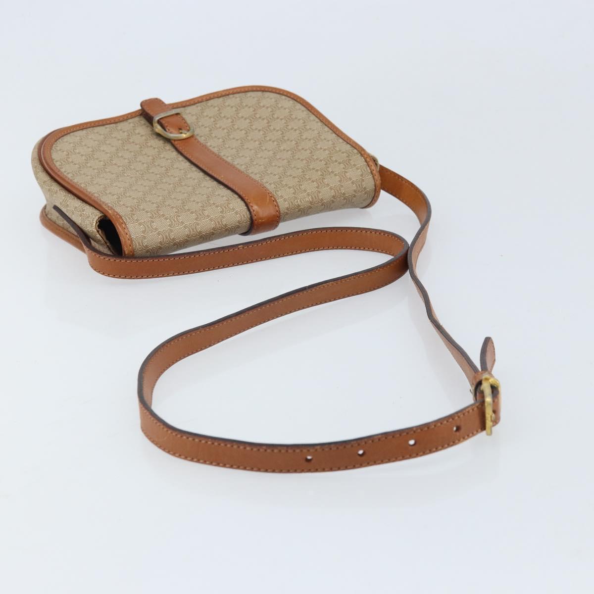 CELINE Macadam Canvas Shoulder Bag PVC Beige Gold Auth 174598