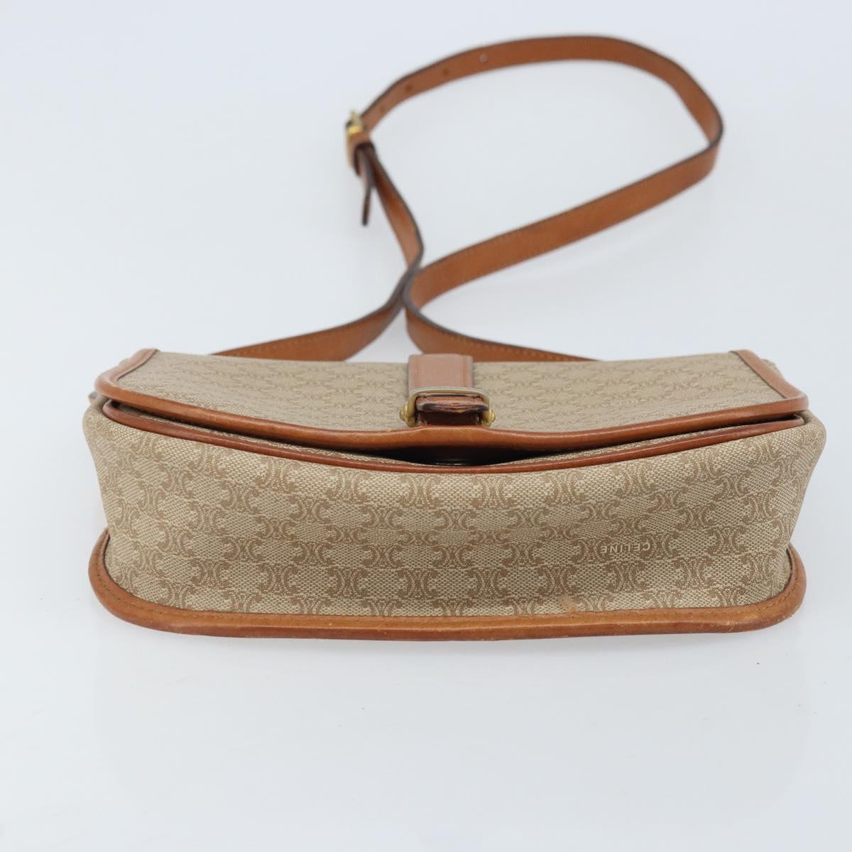 CELINE Macadam Canvas Shoulder Bag PVC Beige Gold Auth 174598
