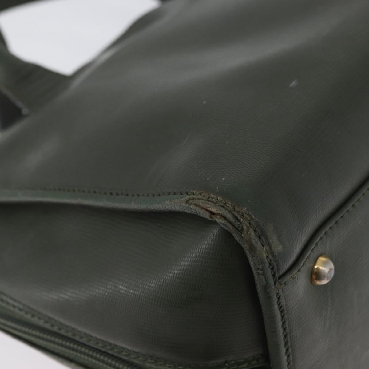 CELINE Hand Bag Leather Khaki Gold Auth 174600