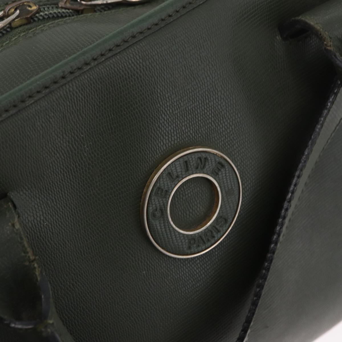 CELINE Hand Bag Leather Khaki Gold Auth 174600
