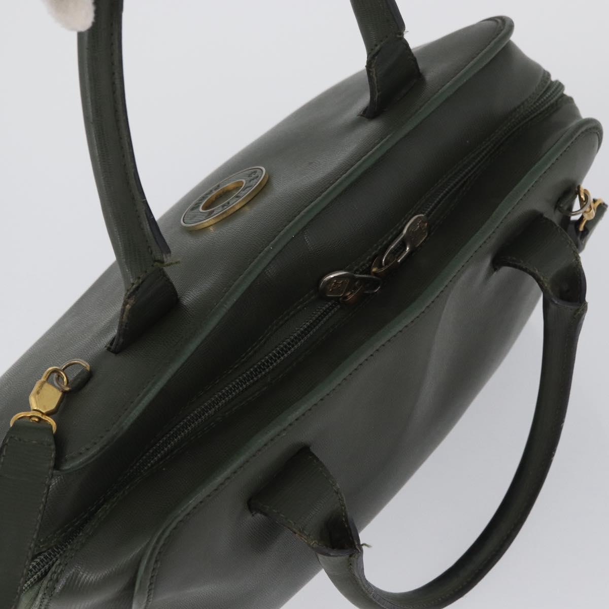 CELINE Hand Bag Leather Khaki Gold Auth 174600