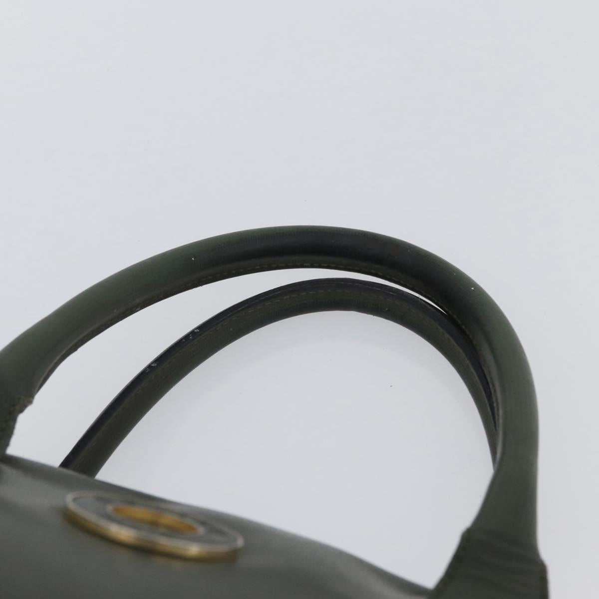 CELINE Hand Bag Leather Khaki Gold Auth 174600