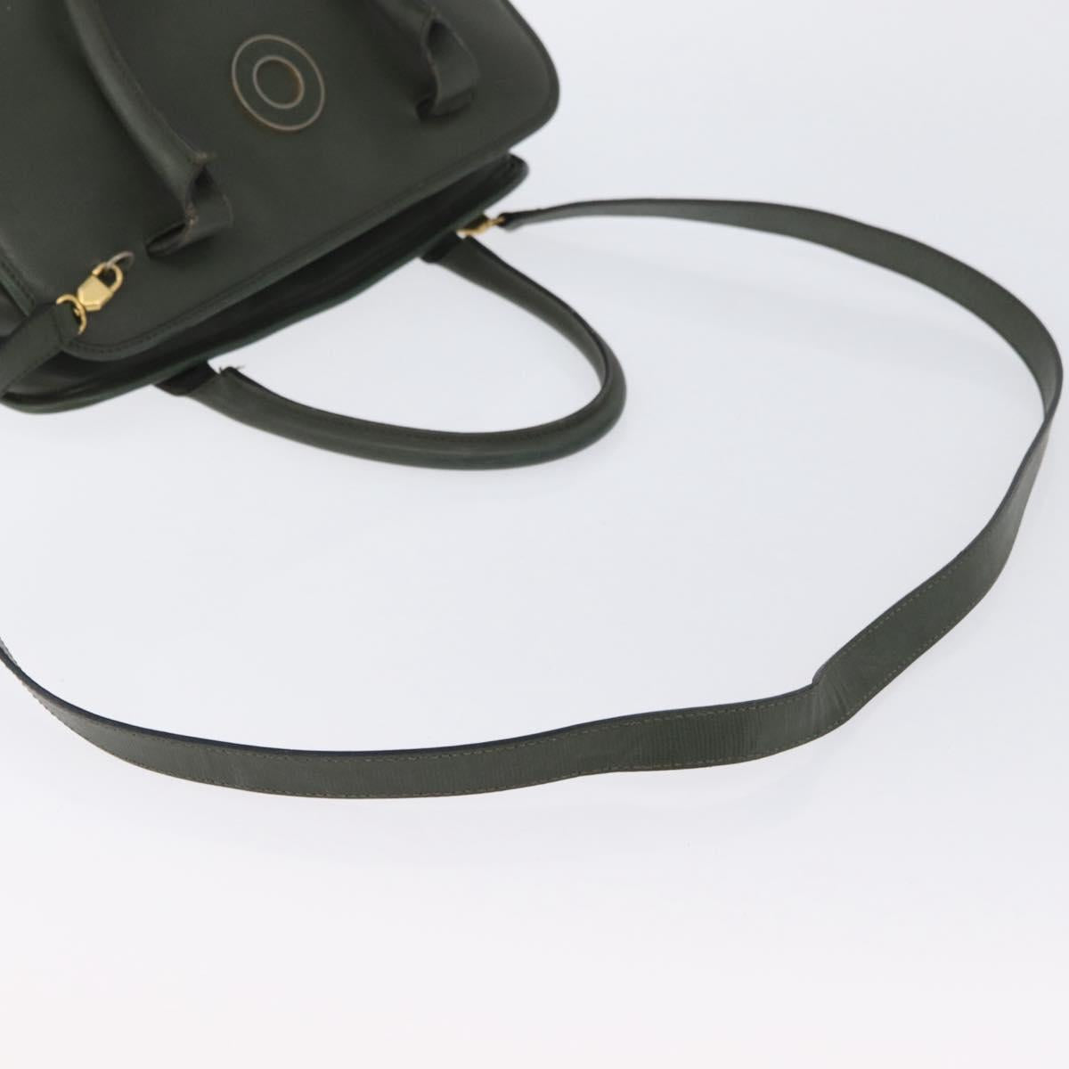 CELINE Hand Bag Leather Khaki Gold Auth 174600