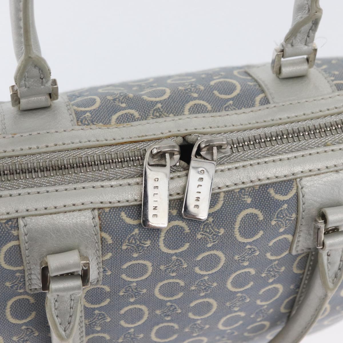 CELINE C Macadam Canvas Hand Bag Light Blue Silver Auth 174602A