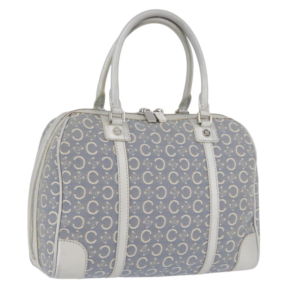 CELINE C Macadam Canvas Hand Bag Light Blue Silver Auth 174602A
