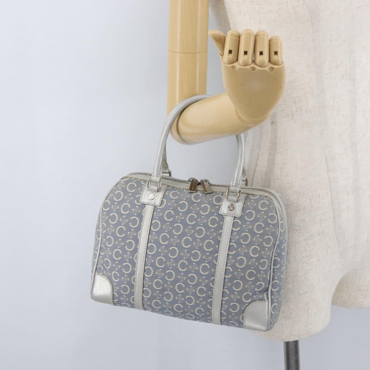 CELINE C Macadam Canvas Hand Bag Light Blue Silver Auth 174602A