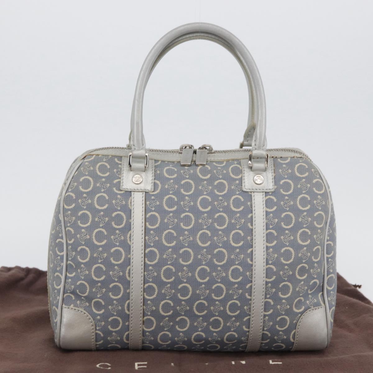 CELINE C Macadam Canvas Hand Bag Light Blue Silver Auth 174602A