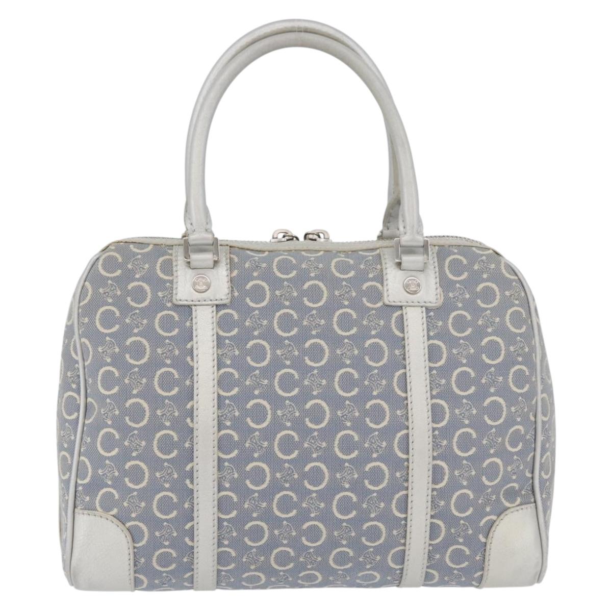 CELINE C Macadam Canvas Hand Bag Light Blue Silver Auth 174602A