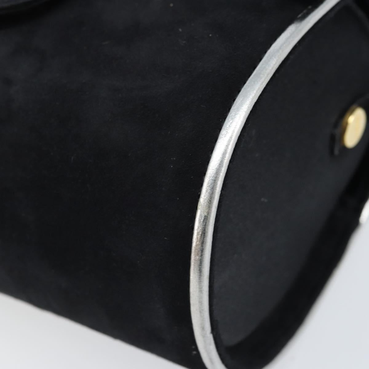 Salvatore Ferragamo Shoulder Bag Suede Black Silver gold Auth 174603