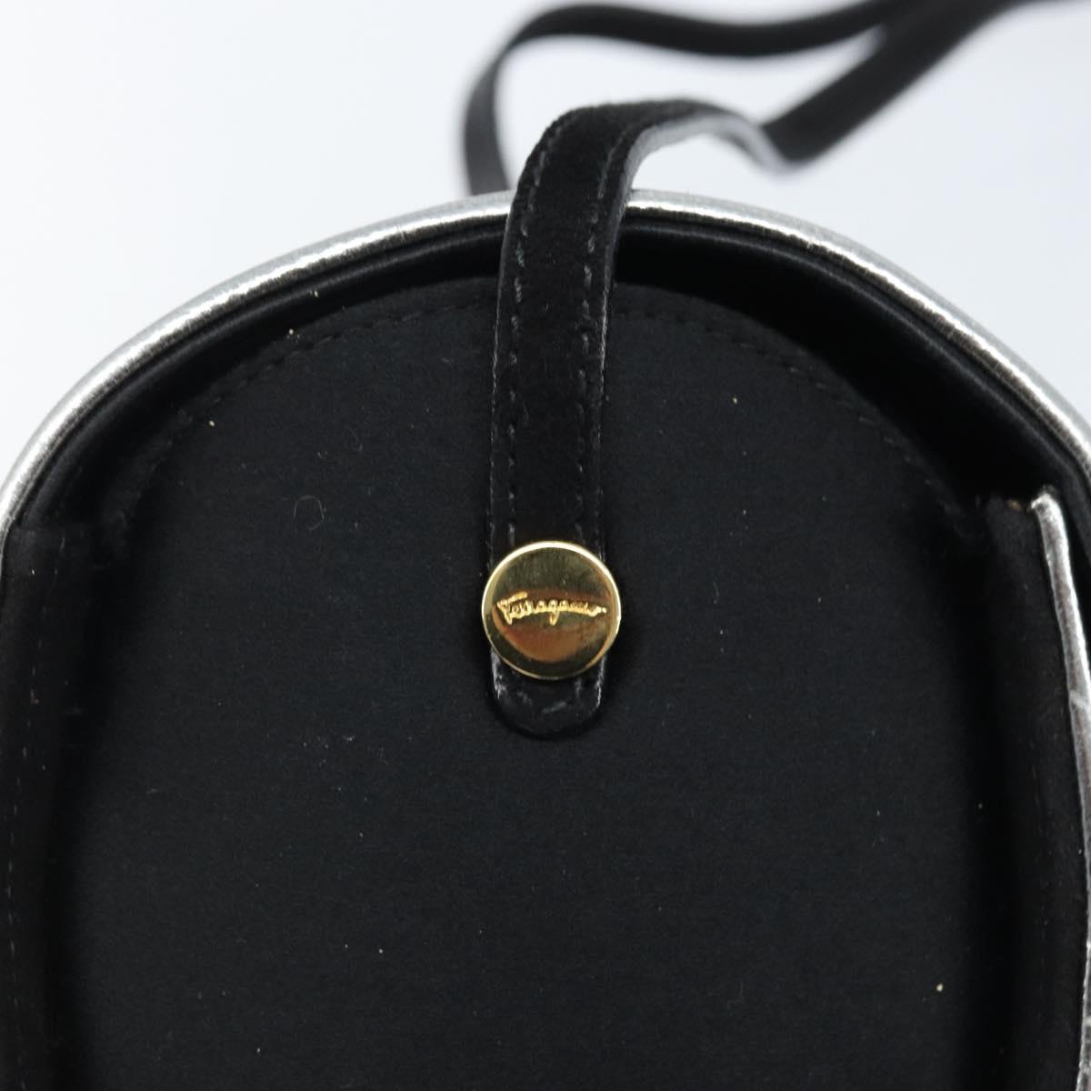 Salvatore Ferragamo Shoulder Bag Suede Black Silver gold Auth 174603