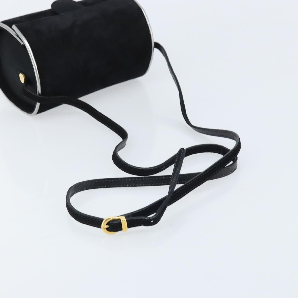 Salvatore Ferragamo Shoulder Bag Suede Black Silver gold Auth 174603