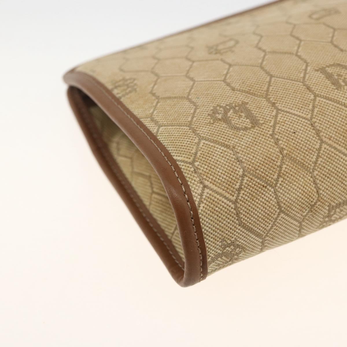 Christian Dior Honeycomb Canvas Clutch Bag Beige Gold Auth 174606