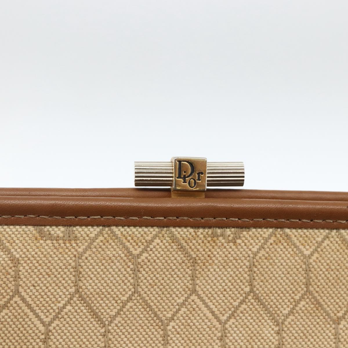 Christian Dior Honeycomb Canvas Clutch Bag Beige Gold Auth 174606