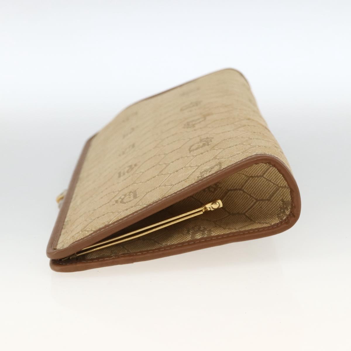 Christian Dior Honeycomb Canvas Clutch Bag Beige Gold Auth 174606