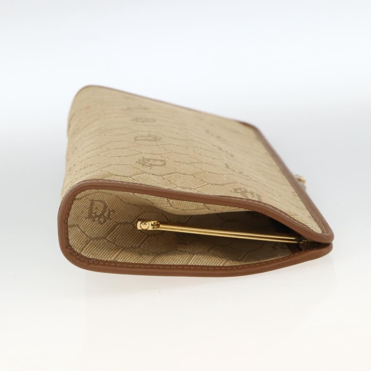 Christian Dior Honeycomb Canvas Clutch Bag Beige Gold Auth 174606