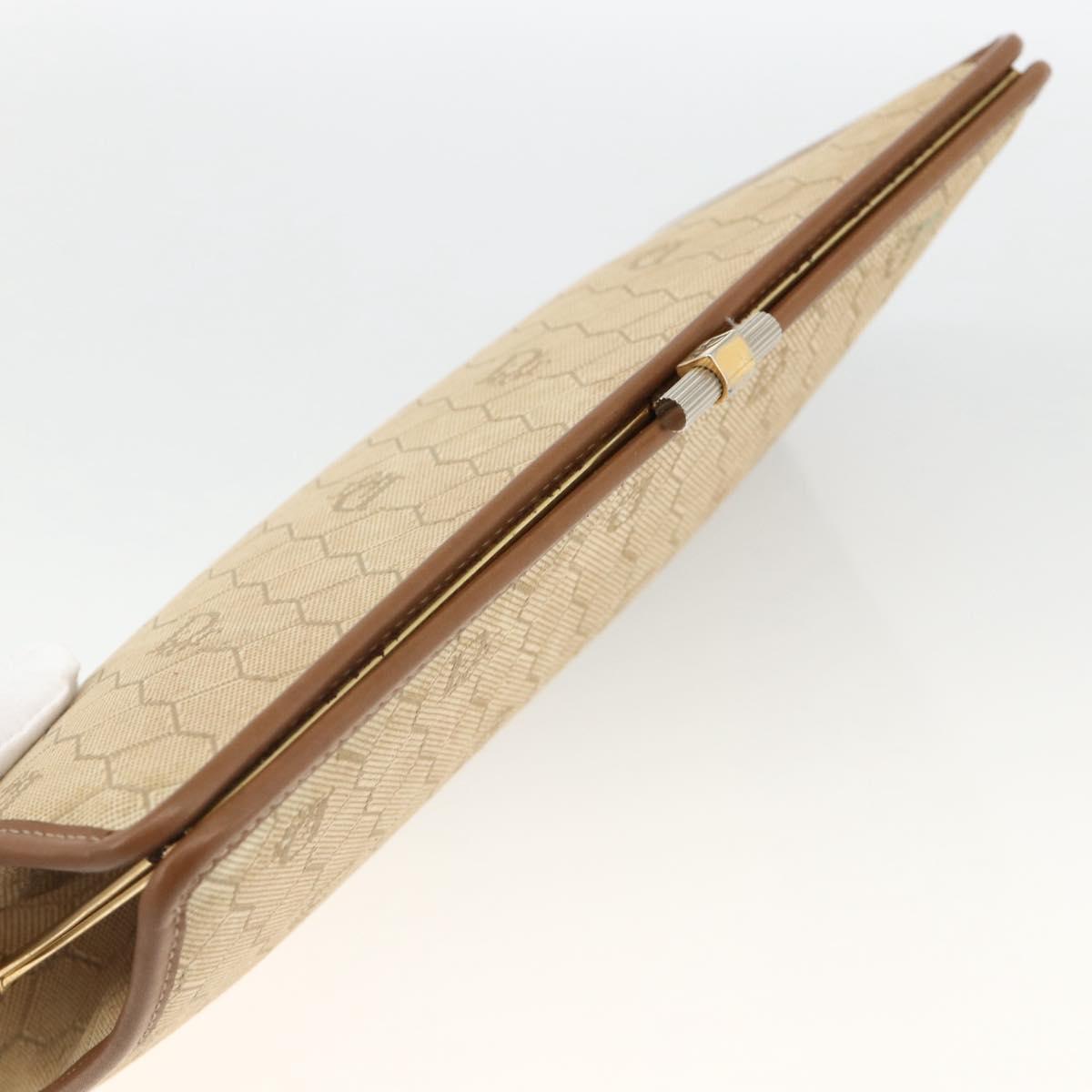 Christian Dior Honeycomb Canvas Clutch Bag Beige Gold Auth 174606