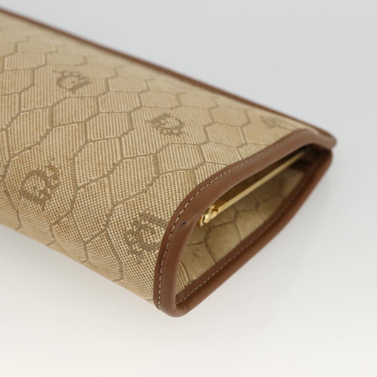 Christian Dior Honeycomb Canvas Clutch Bag Beige Gold Auth 174606