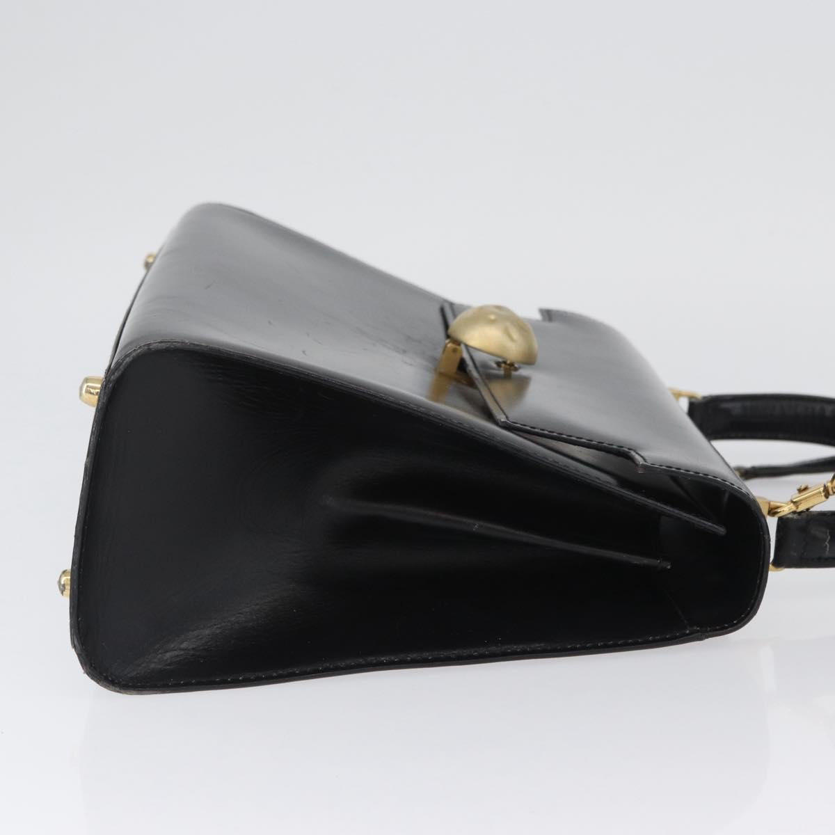 FENDI Hand Bag Leather 2way Black Gold Auth 174607