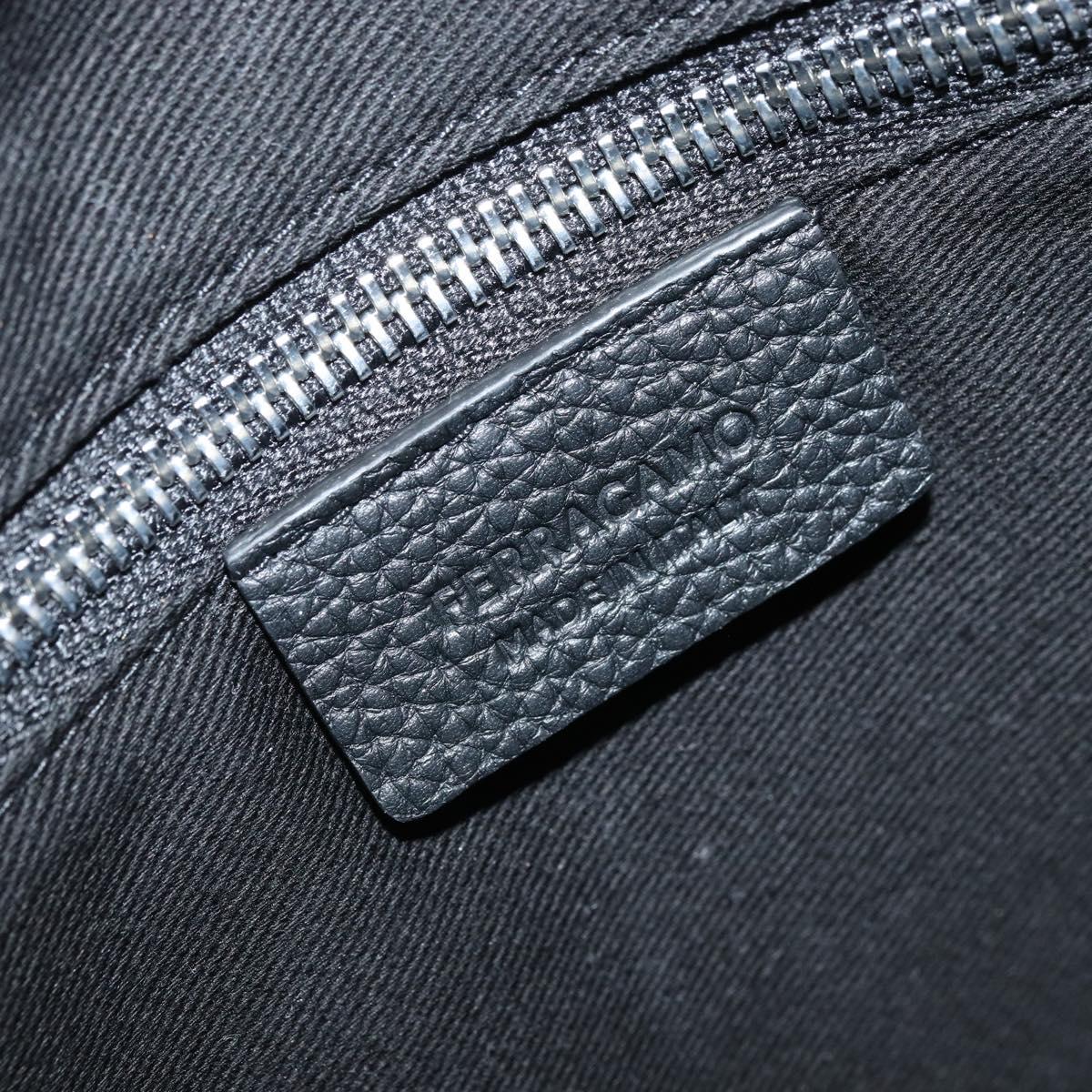 Salvatore Ferragamo Clutch Bag Leather Black Silver Auth 174608